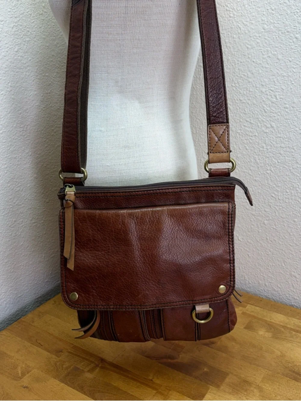 Fossil Long Live Vintage 1954 Leather Cargo Crossbody Bag Brown - Picture 12 of 15
